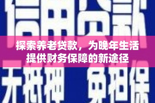 巧家探索养老贷款，为晚年生活提供财务保障的新途径
