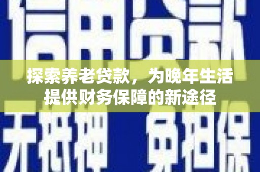 巧家探索养老贷款，为晚年生活提供财务保障的新途径
