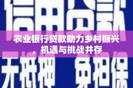 巧家农业银行贷款助力乡村振兴，机遇与挑战并存